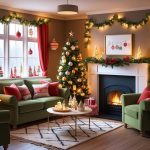 A cozy living room adorned with handmade ornaments, twinkling lights, and festive garlands, creating a warm and inviting atmosphere for holiday celebrations