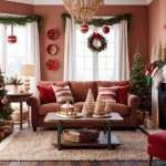 A cozy living room adorned with handmade ornaments and festive decorations, creating a warm and inviting holiday atmosphere
